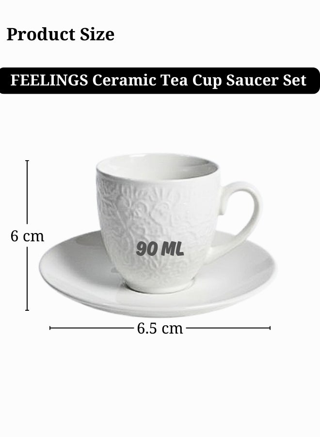 Feelings Elegant Ceramic Coffee Cup & Saucer Set – 12 pieces, includes 6 x 85ml Ceramic Cups + 6 Ceramic saucers | Classic Coffee Tea Serving set - Image 2